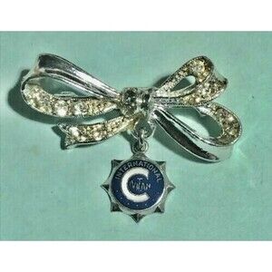 International Civitan  Silver tone Ribbon Brooch or Pin w/rhinestones